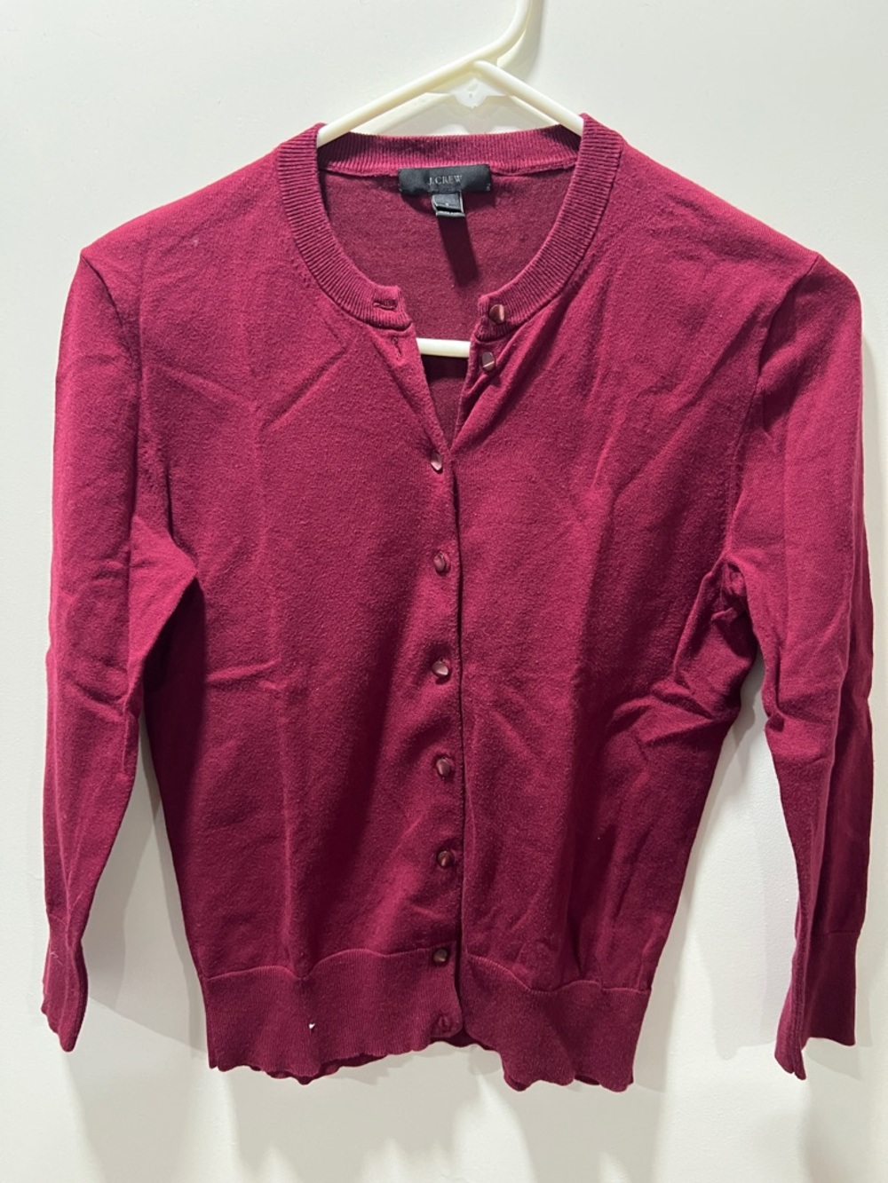 J. Crew Berry Crewneck Button Cardigan